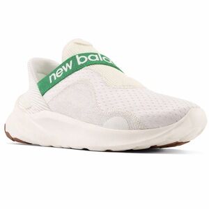 New Balance White Slip-On Athletic Sneakers with Green Logo Band
